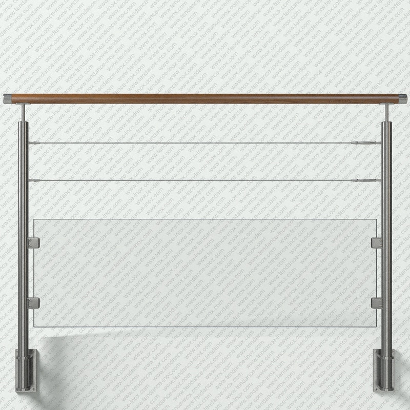 garde-corps inox et bois verre + 2 cables modele tendance-inox V2CACBLC
