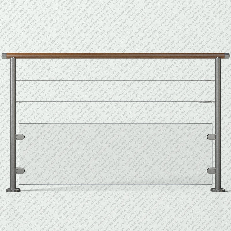 garde-corps inox et bois verre + 2 cables modele tendance-inox V2CFBCDR