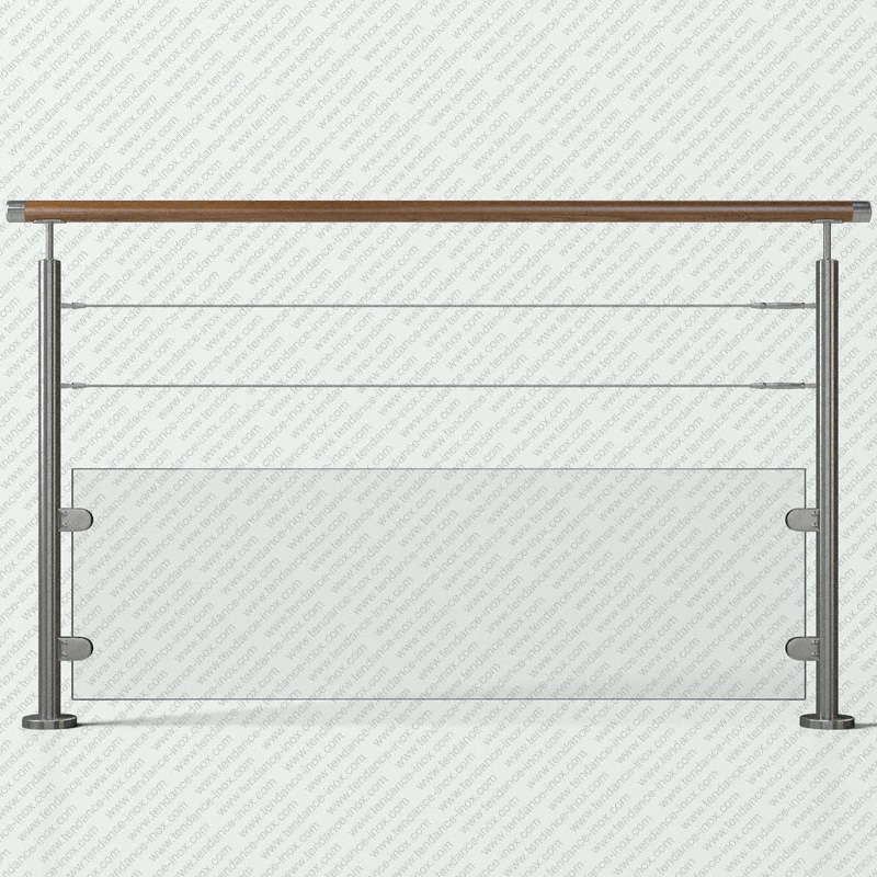 garde-corps inox et bois verre + 2 cables modele tendance-inox V2CFBLDR