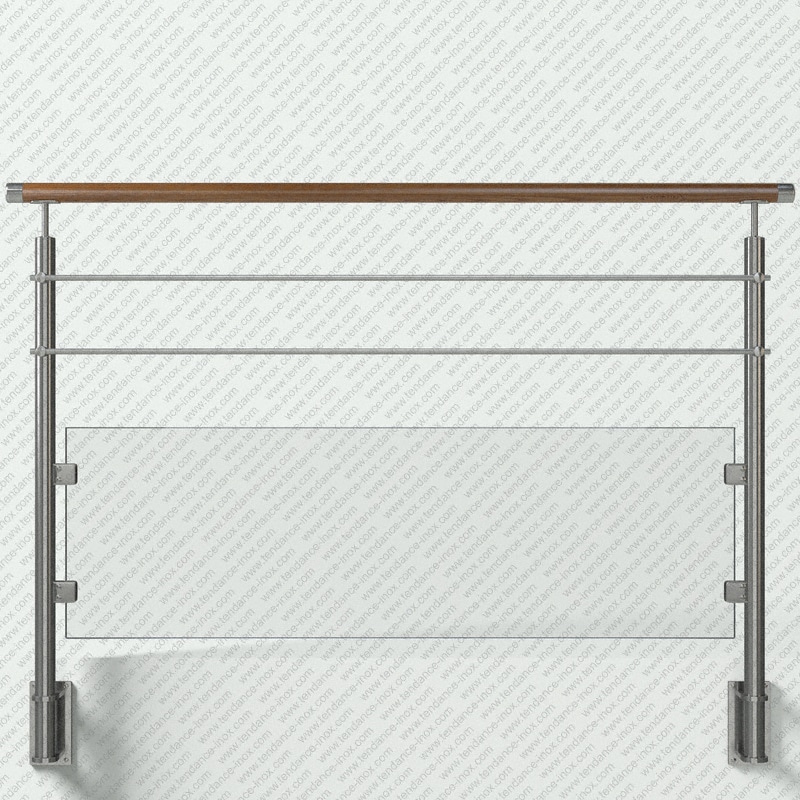 garde-corps inox et bois verre + 2 lisses modele tendance-inox V2LACBLC