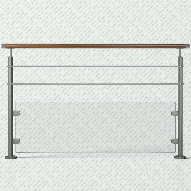 garde-corps inox et bois verre + 2 lisses modele tendance-inox V2LFBLDR